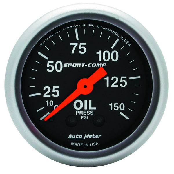 Autometer Sport Comp 52mm Mechanical 0-150 PSI Oil Pressure Gauge - Bull Strap