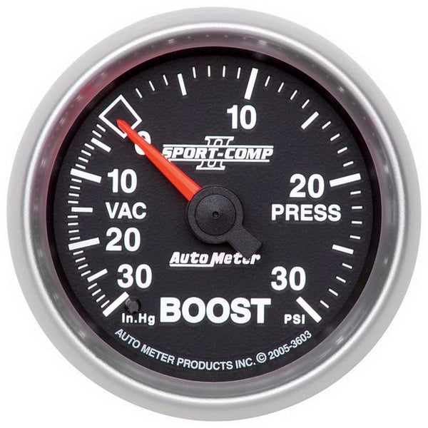Autometer Sport-Comp II 52mm 30 PSI Mechanical Boost Vacumm Gauge - Bull Strap