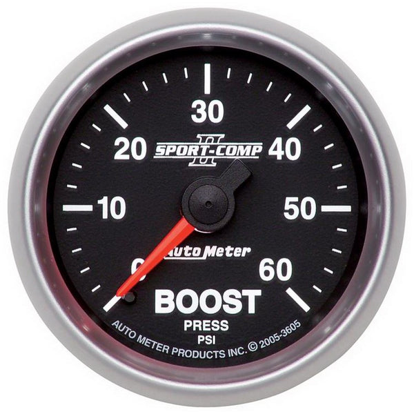 Autometer Sport-Comp II Mechanical 52mm 0-60 PSI Mechanical Boost Gauge - Bull Strap