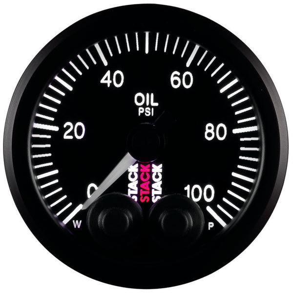 Autometer Stack Instruments Pro Control 52mm 0-100 PSI Oil Pressure Gauge - Black (1/8in NPTF Male) - Bull Strap