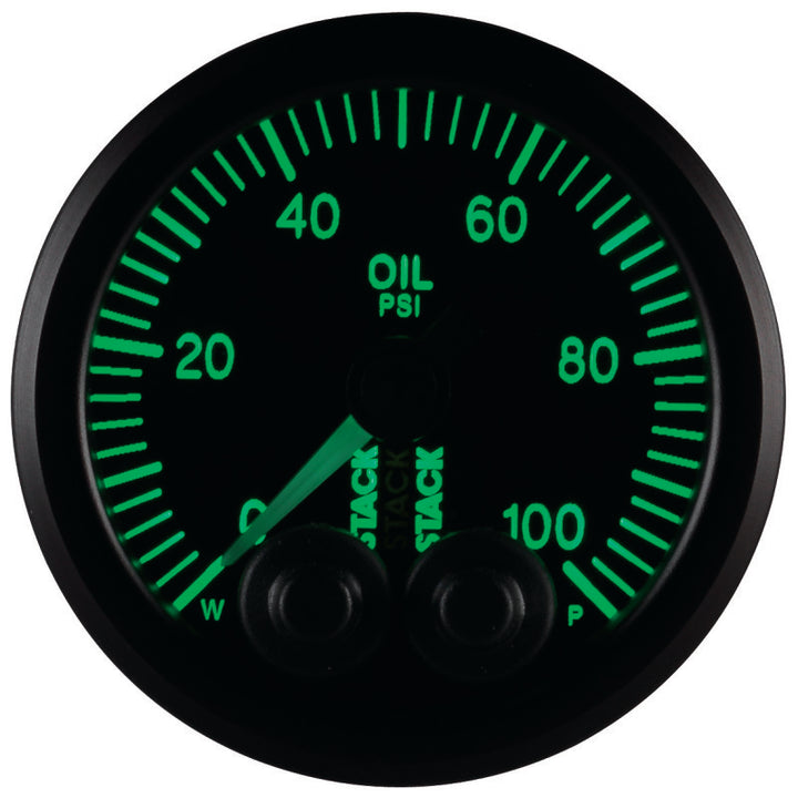 Autometer Stack Instruments Pro Control 52mm 0-100 PSI Oil Pressure Gauge - Black (1/8in NPTF Male) - Bull Strap