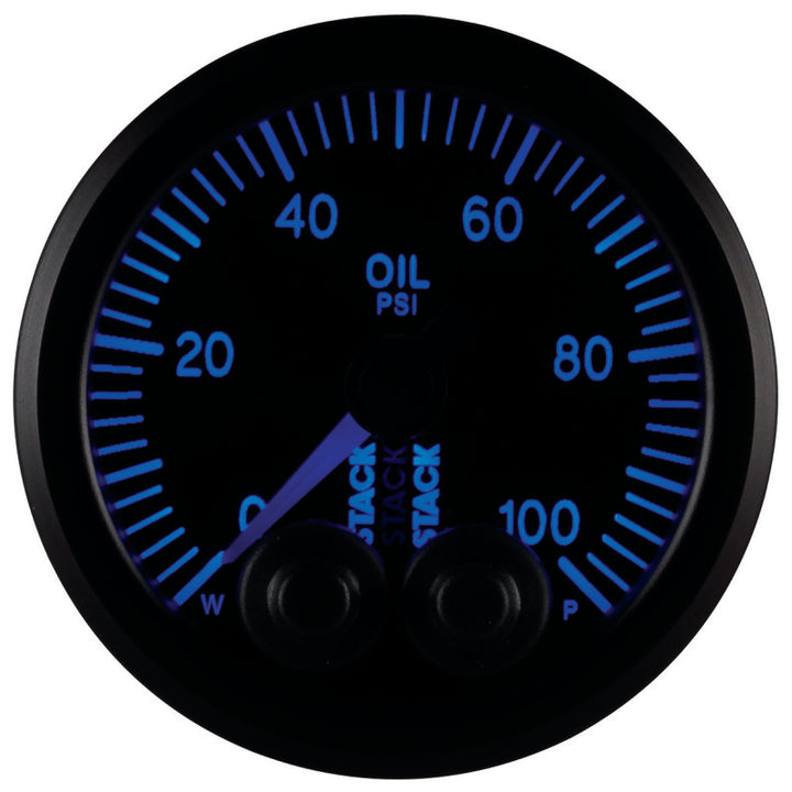 Autometer Stack Instruments Pro Control 52mm 0-100 PSI Oil Pressure Gauge - Black (1/8in NPTF Male) - Bull Strap