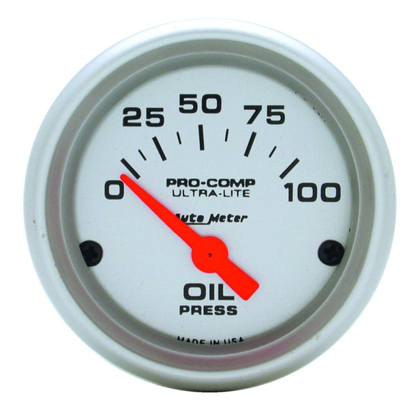 Autometer Ultra-Lite 52mm 0-100 PSI Electronic Oil Pressure Gauge - Bull Strap