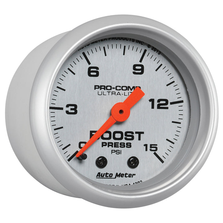 Autometer Ultra-Lite 52mm 0-15 PSI Mechanical Boost Gauge - Bull Strap