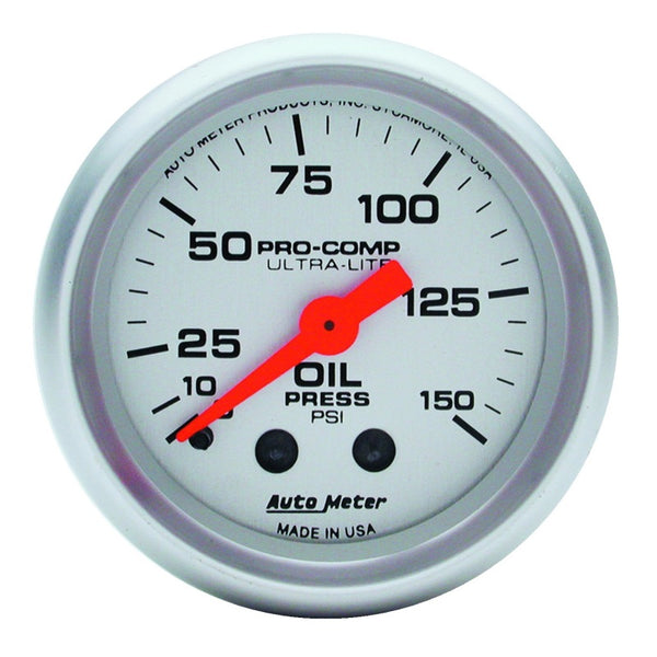 Autometer Ultra-Lite 52mm 0-150 PSI Mechanical Oil Pressure Gauge - Bull Strap
