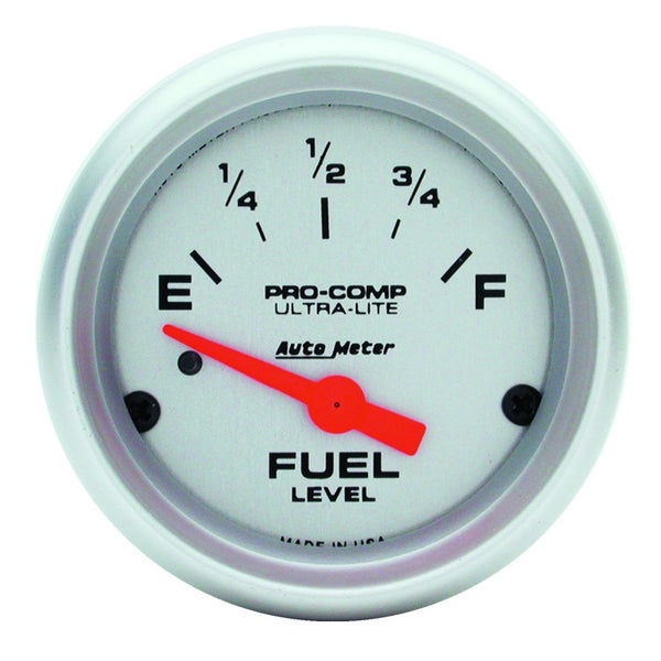 Autometer Ultra-Lite 52mm 0 OHMS Empty/90 OHMS Full Short Sweep Electronic Fuel Level Gauge - Bull Strap