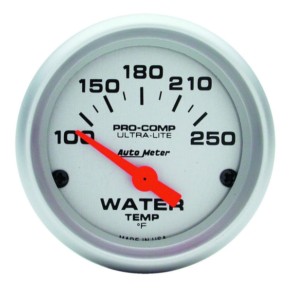 Autometer Ultra-Lite 52mm 100-250 Deg F Short Sweep ElectricWater Temp Gauge - Bull Strap