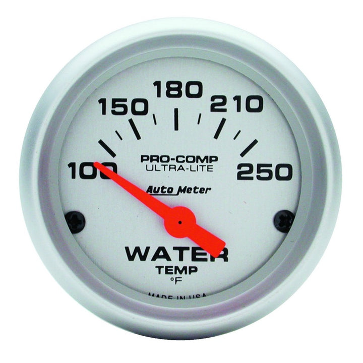 Autometer Ultra-Lite 52mm 100-250 Deg F Short Sweep ElectricWater Temp Gauge - Bull Strap