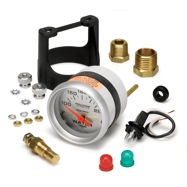 Autometer Ultra-Lite 52mm 100-250 Deg F Short Sweep ElectricWater Temp Gauge - Bull Strap