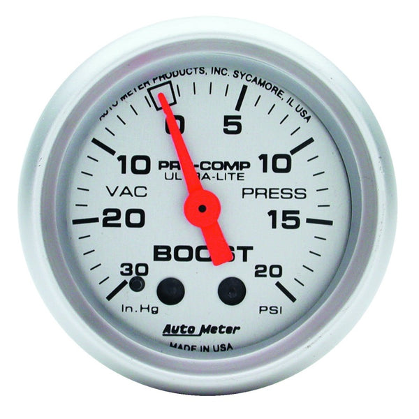 Autometer Ultra-Lite 52mm 20 PSI Mechanical Boost Gauge - Bull Strap