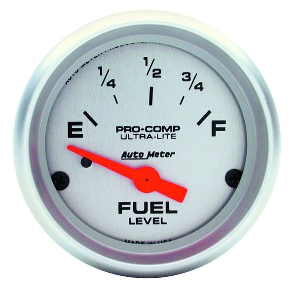 Autometer Ultra-Lite 52mm 73 OHMS Empty/10 OHMS Full Short Sweep Electronic Fuel Level Gauge - Bull Strap
