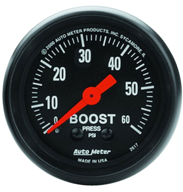 Autometer Z Series 52mm 0-60 PSI Mechanical Boost Gauge - Bull Strap