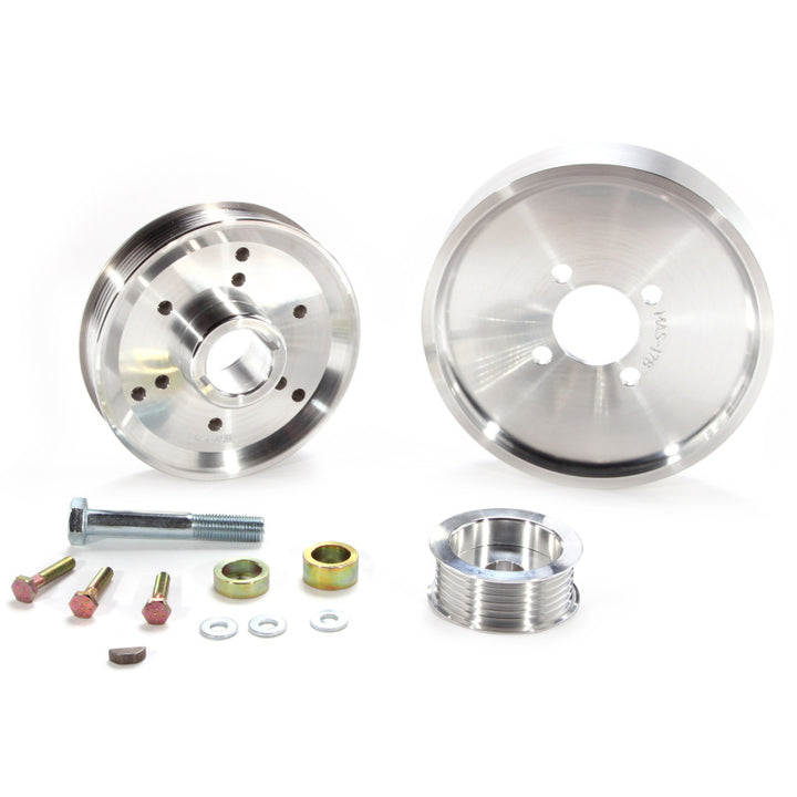 BBK 02-04 Mustang 4.6 GT Underdrive Pulley Kit - Lightweight CNC Billet Aluminum (3pc) - Bull Strap