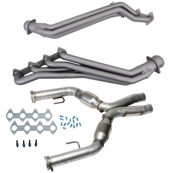 BBK 05-10 Ford Mustang GT 1 5/8 Long Tube Headers w/High Flow Catted X-Pipe (Ti Ceramic) - Bull Strap