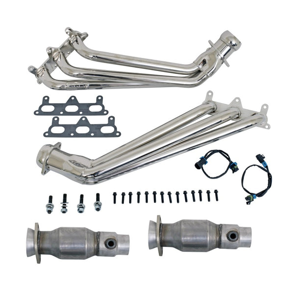 BBK 10-11 Camaro V6 Long Tube Exhaust Headers With Converters - 1-5/8 Chrome - Bull Strap
