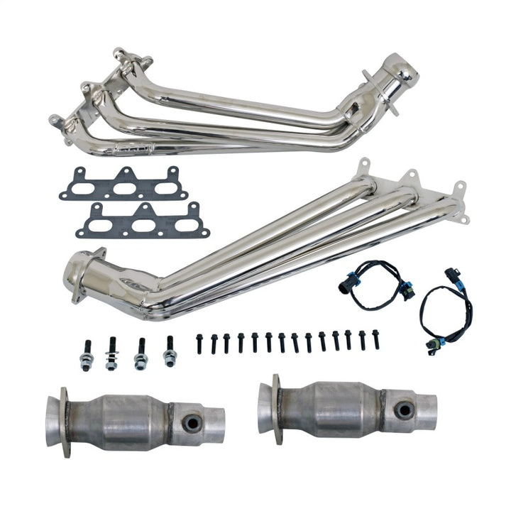 BBK 10-11 Camaro V6 Long Tube Exhaust Headers With Converters - 1-5/8 Chrome - Bull Strap