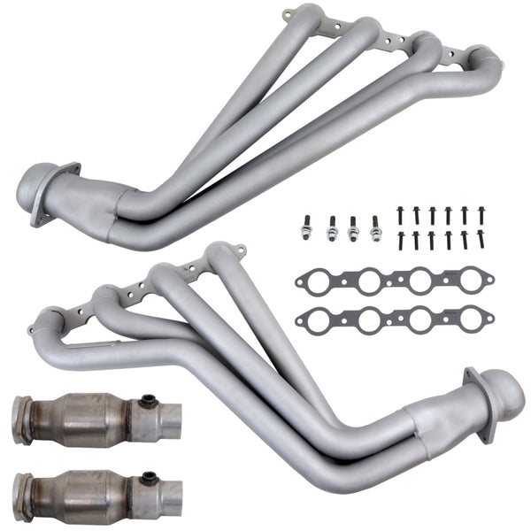 BBK 10-15 Camaro LS3 L99 Long Tube Exhaust Headers With Converters - 1-3/4 Chrome - Bull Strap