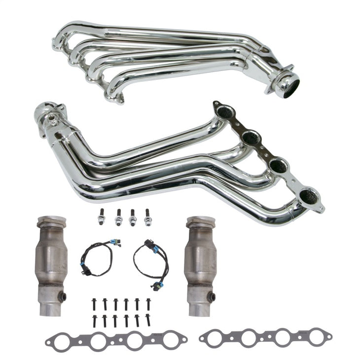BBK 10-15 Camaro LS3 L99 Long Tube Exhaust Headers With Converters - 1-3/4 Chrome - Bull Strap