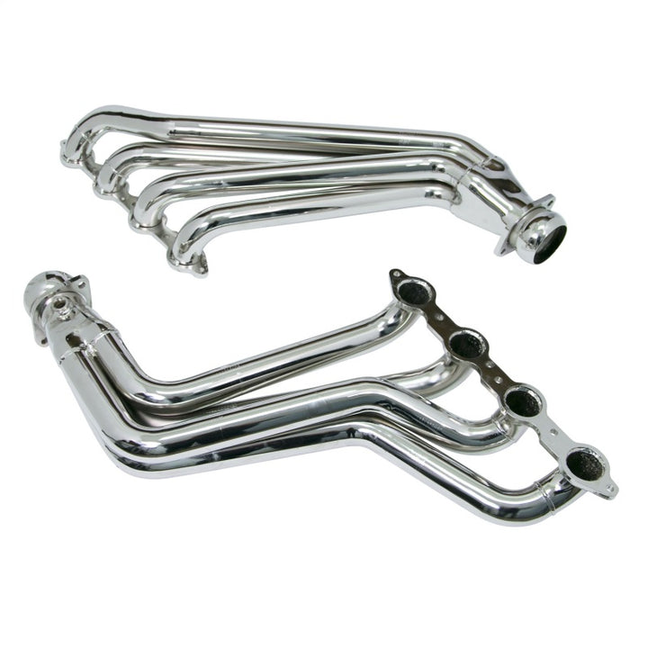 BBK 10-15 Camaro LS3 L99 Long Tube Exhaust Headers With Converters - 1-3/4 Chrome - Bull Strap
