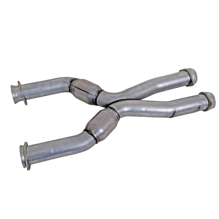 BBK 79-04 Mustang Coyote Swap Short Mid X Pipe w Catalytic Converters 3.0 For BBK Long Tube Headers - Bull Strap