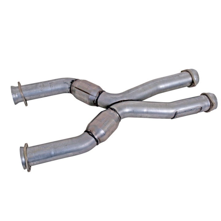 BBK 79-04 Mustang Coyote Swap Short Mid X Pipe w Catalytic Converters 3.0 For BBK Long Tube Headers - Bull Strap