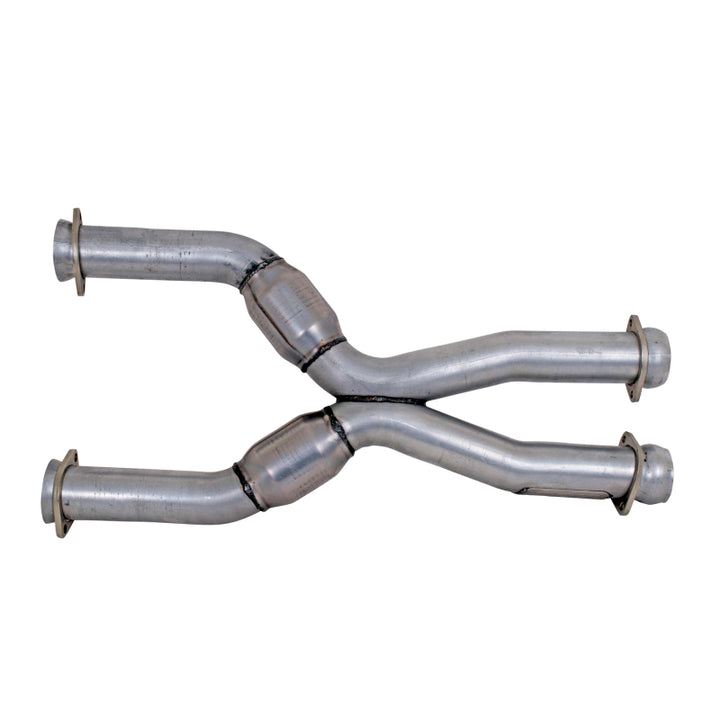BBK 79-04 Mustang Coyote Swap Short Mid X Pipe w Catalytic Converters 3.0 For BBK Long Tube Headers - Bull Strap