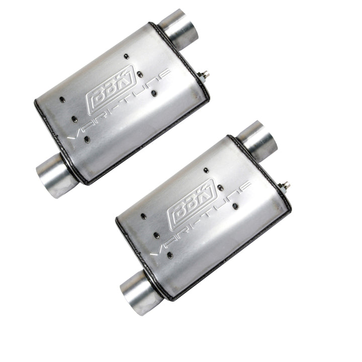 BBK 86-04 Mustang Cat Back Kit Varitune Mufflers Stainless Steel Tips - Bull Strap
