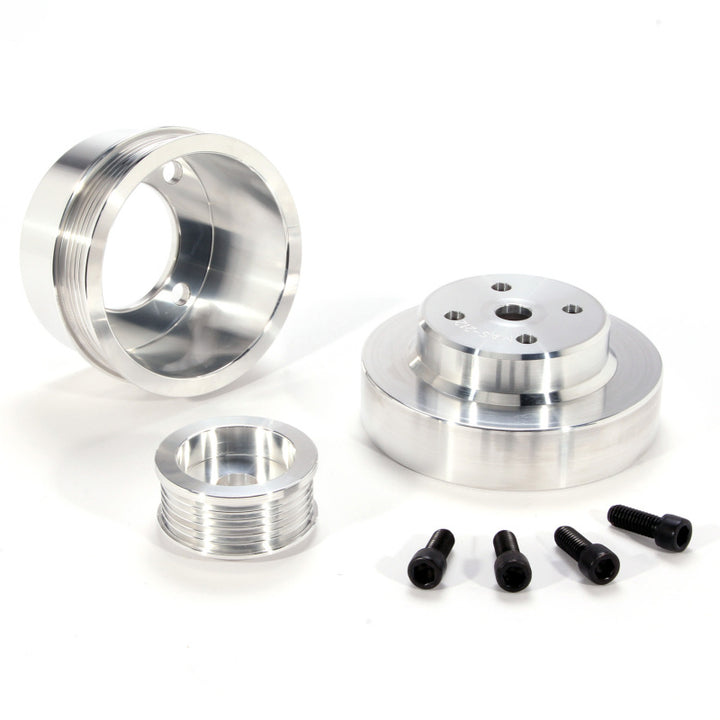 BBK 86-93 Mustang 5.0 Underdrive Pulley Kit - Lightweight CNC Billet Aluminum (3pc) - Bull Strap