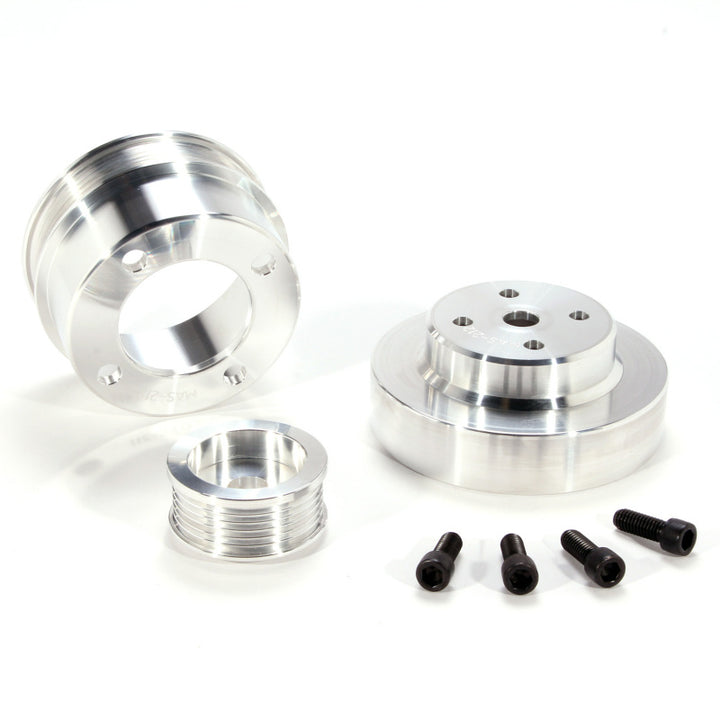 BBK 86-93 Mustang 5.0 Underdrive Pulley Kit - Lightweight CNC Billet Aluminum (3pc) - Bull Strap