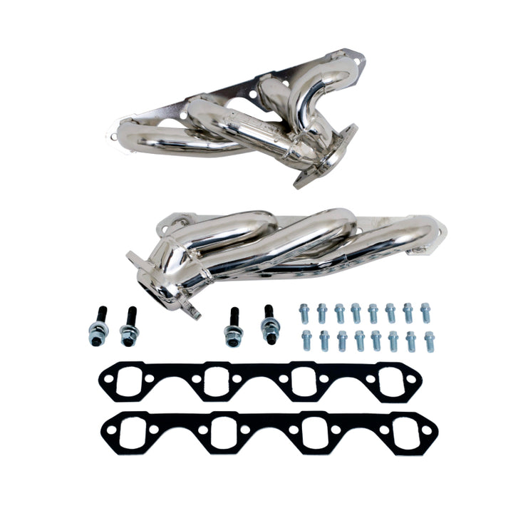 BBK 87-95 Ford F150 Truck 5.0 302 Shorty Unequal Length Exhaust Headers - 1-5/8 Silver Ceramic - Bull Strap