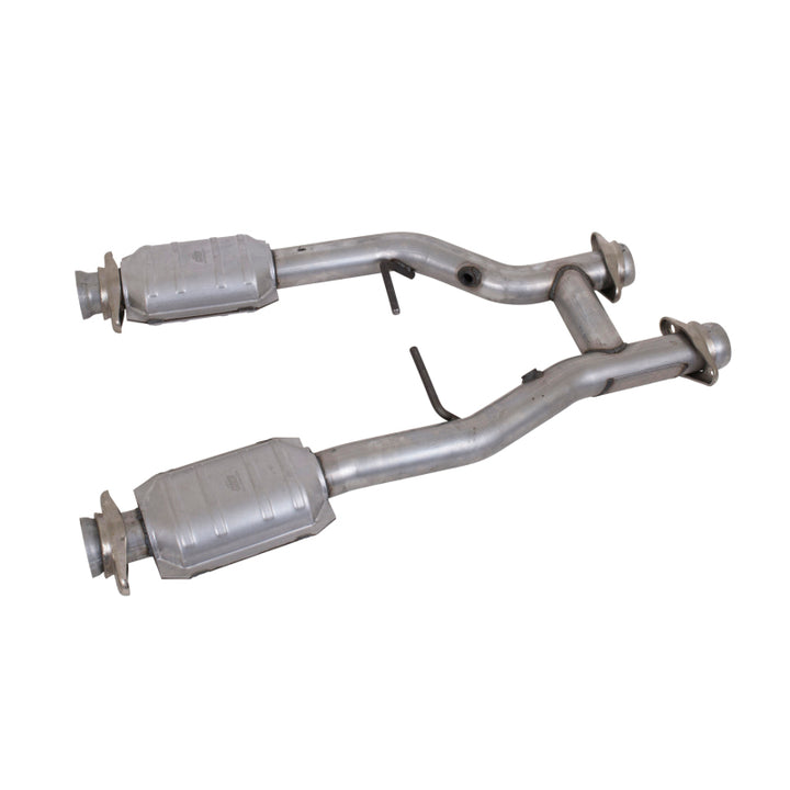 BBK 96-04 Mustang 4.6 GT / Cobra Short Mid H Pipe w Catalytic Converters 2-1/2 For Long Tube Headers - Bull Strap