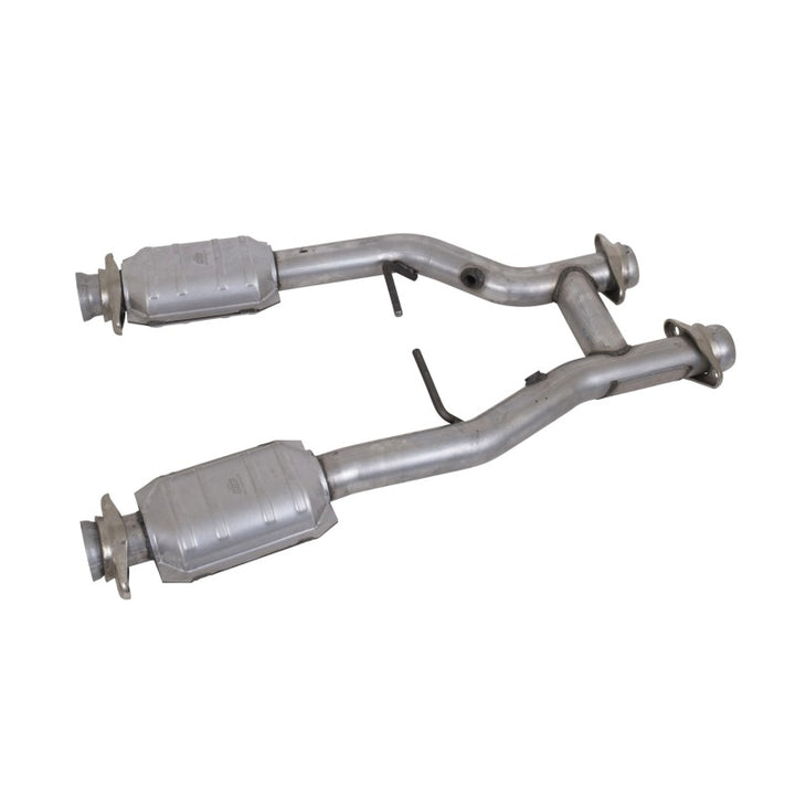 BBK 96-04 Mustang 4.6 GT / Cobra Short Mid H Pipe w Catalytic Converters 2-1/2 For Long Tube Headers - Bull Strap