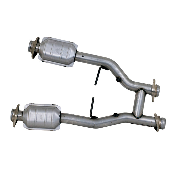 BBK 96-04 Mustang 4.6 GT / Cobra Short Mid H Pipe w Catalytic Converters 2-1/2 For Long Tube Headers - Bull Strap