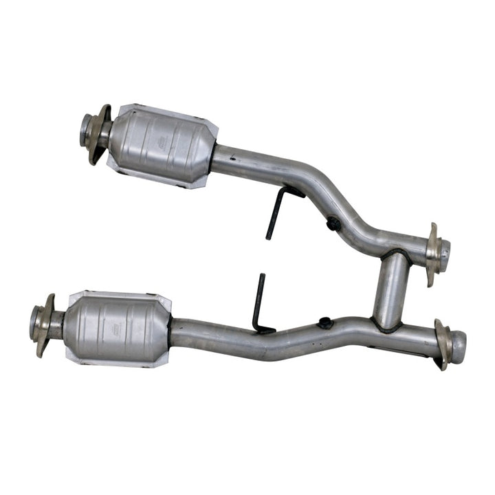 BBK 96-04 Mustang 4.6 GT / Cobra Short Mid H Pipe w Catalytic Converters 2-1/2 For Long Tube Headers - Bull Strap