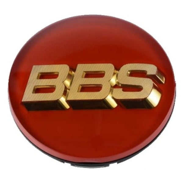 BBS Center Cap - 70mm Red w/ Gold 3D Logo (4-tab) - Bull Strap