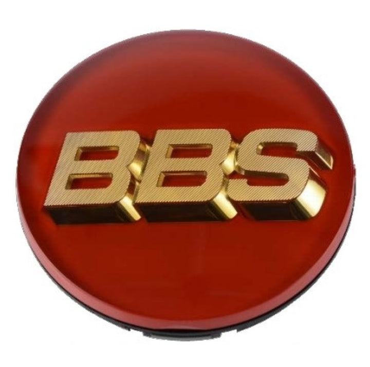 BBS Center Cap - 70mm Red w/ Gold 3D Logo (4-tab) - Bull Strap