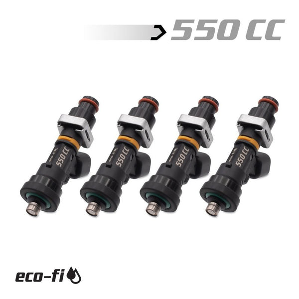 BLOX Racing Eco-Fi Street Injectors 550cc/min w/1/2in Adapter Honda B/D/H Series (Set of 4) - Bull Strap