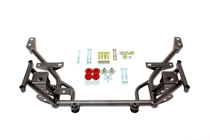 BMR 05-14 S197 Mustang K-Member w/ 1/2in Lowered Motor Mount and STD. Rack Mounts - Black Hammertone - Bull Strap