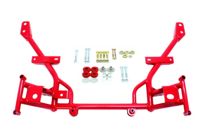 BMR 05-14 S197 Mustang K-Member w/ 1/2in Lowered Motor Mounts and STD. Rack Mounts - Red - Bull Strap