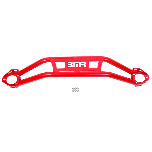 BMR 08-18 Dodge Challenger Front Strut Tower Brace - Red (Twin Tube Design) - Bull Strap