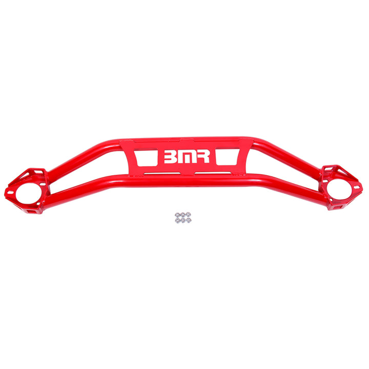 BMR 08-18 Dodge Challenger Front Strut Tower Brace - Red (Twin Tube Design) - Bull Strap