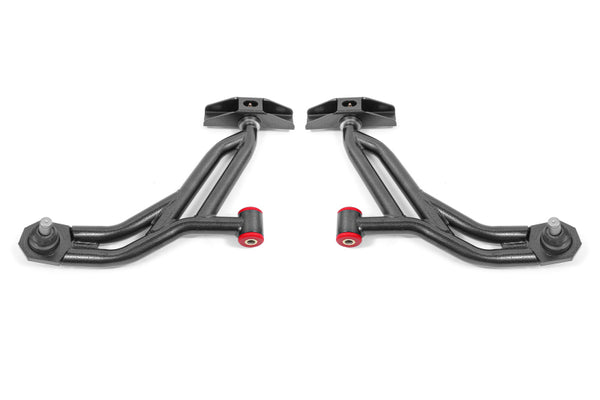 BMR 10-14 Ford Mustang / Shelby GT500 Non-Adj. Lower A-Arms (Poly/Delrin) - Black Hammertone - Bull Strap