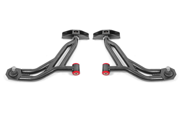 BMR 10-14 Ford Mustang / Shelby GT500 Non-Adj. Lower A-Arms (Poly/Delrin) - Black Hammertone - Bull Strap