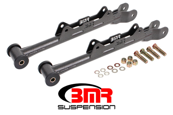 BMR 10-15 5th Gen Camaro Chrome Moly Non-Adj. Rear Lower Control Arms (Delrin) - Black Hammertone - Bull Strap