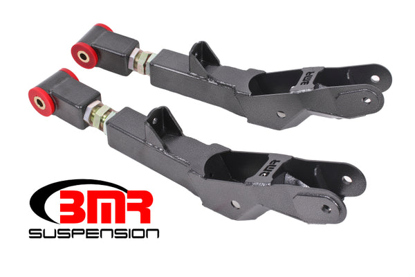 BMR 10-15 5th Gen Camaro Rear Lower Control Arms On-Car Adj. (Polyurethane) - Black Hammertone - Bull Strap