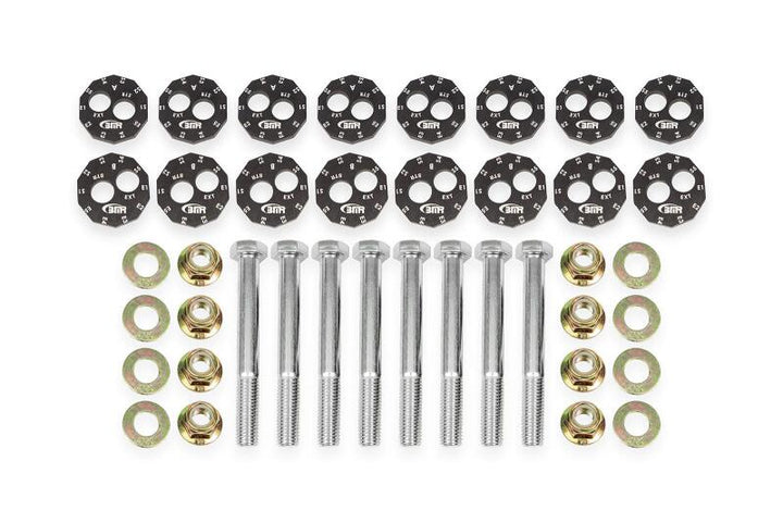 BMR 14-19 Chevrolet Corvette C7 Front & Rear Lower Control Arms Camber Bolt Kit - Black Anodized - Bull Strap