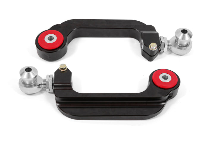 BMR 15-18 S550 Mustang Billet Aluminum Camber Links Adjustable (Poly/Rod ends) - Black Anodized - Bull Strap