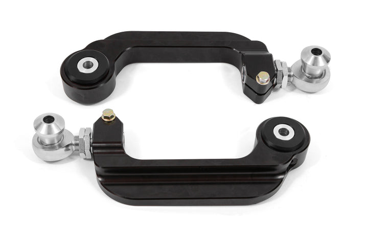 BMR 15-21 S550 Mustang Billet Aluminum Camber Links Adjustable (Delrin/Rod ends) - Black Anodized - Bull Strap