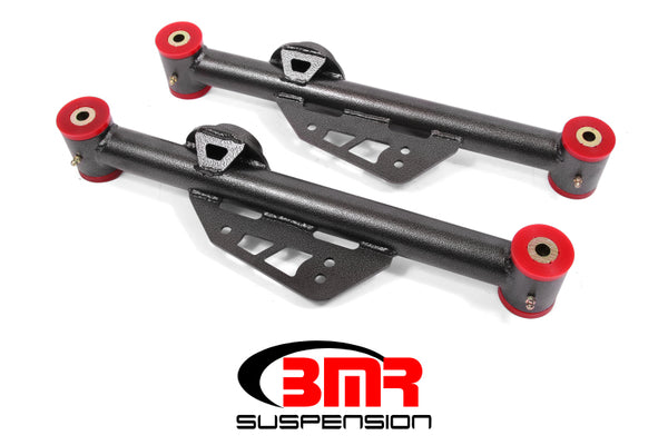 BMR 79-98 Fox Mustang Non-Adj. Lower Control Arms (Polyurethane) - Black Hammertone - Bull Strap