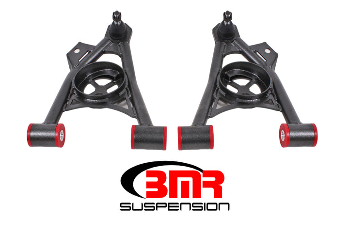 BMR 94-04 Ford Mustang Non-Adj. A-Arms Lower (Poly) w/ Spring Pocket - Black Hammertone - Bull Strap